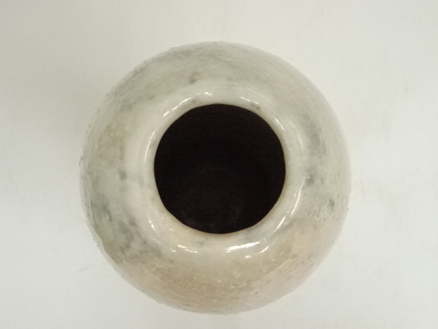  小川裕嗣造　礫釉彩焔白楽花入（共箱）